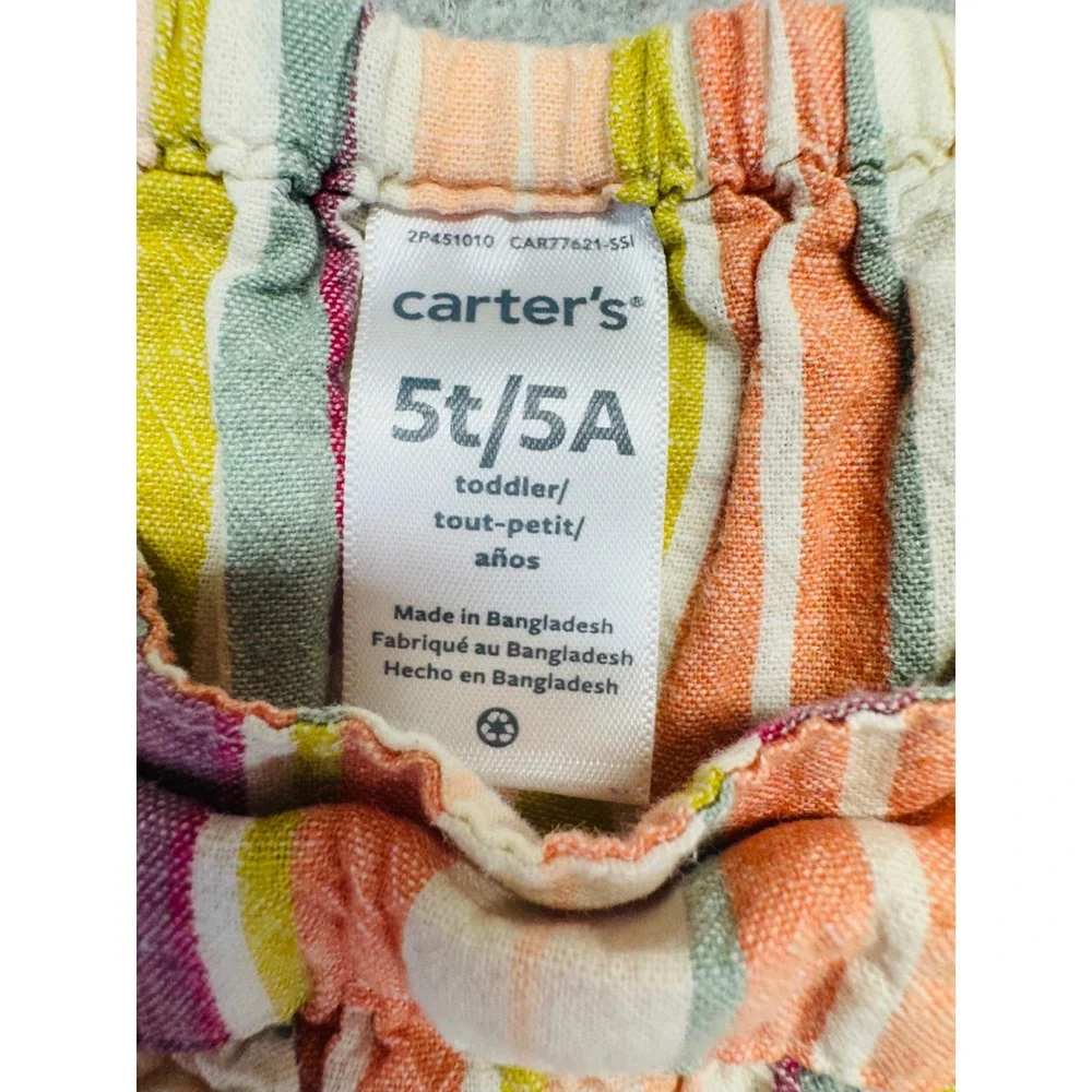 Carter's Girls 5T Striped Jumpsuit Rainbow Linen Blend Ruffle Sleeveless Romper